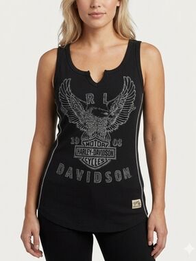Harley-Davidson Black Ribbed Silver Eagle Notch Neck Tank Size Medium